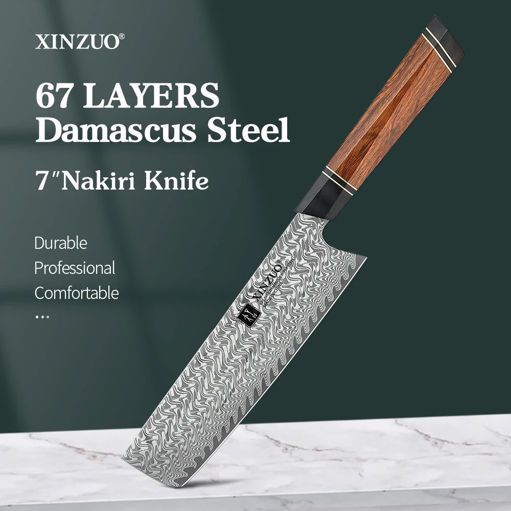 XINZUO брендовый 7-дюймовый ножи накири кухонный дамасский супер стальной Кливер с