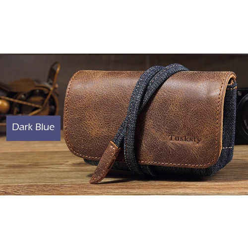 Dark Blue Roadfisher натуральная кожа Брезентовая сумка для камеры вставка чехол для хранения чехол ремень для Canon G7X RX100 M2 M3 M4 M5 Nikon sony Leica Fuji - Цвет: Dark Blue