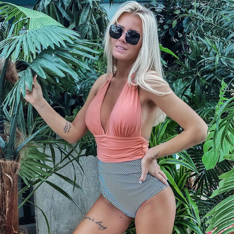 

Swimwear Backless Sexy Leopard Swimsuit Women Deep V One-Piece Swim Bathers Sexy Female Beachwear Swimming Suit For Summer