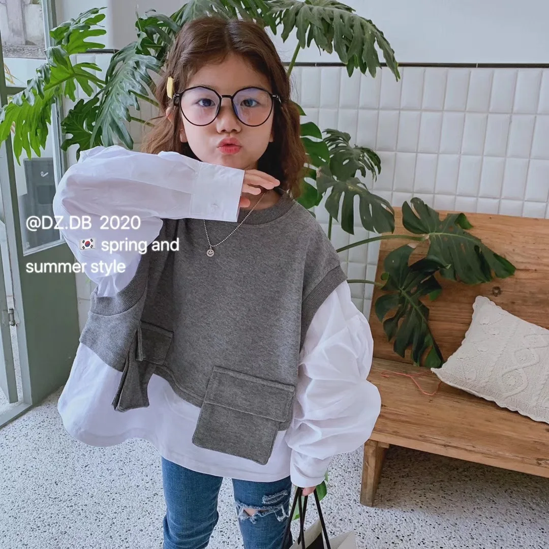 Детская одежда Новинка Весна 2020 Детский свитер детский пуловер с имитацией двух