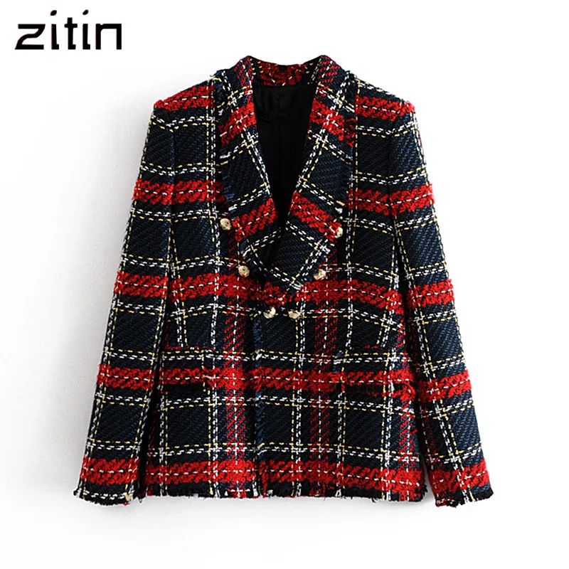 Женский твидовый Блейзер винтажный двубортный пиджак с потертыми краями и