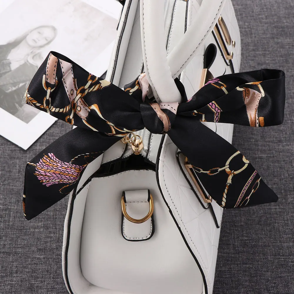 Шарф женский атласный с принтом узкий длинный лентой 2020 |