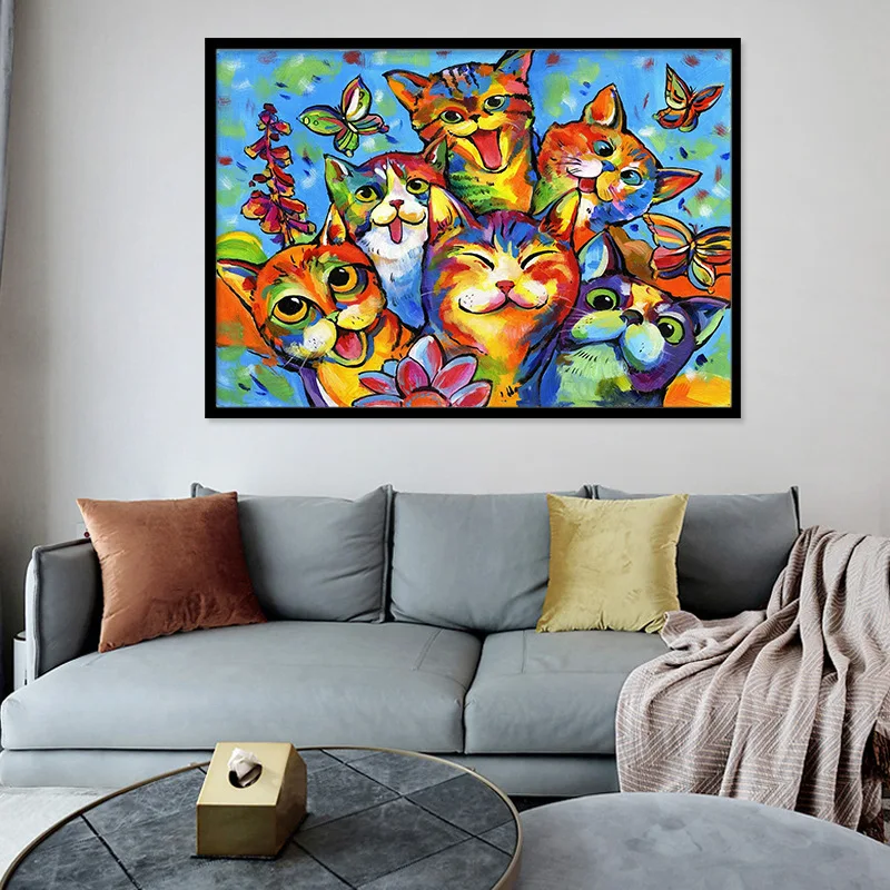 

Colorful Cat Oil Painting Canvas Art Abstract Painting Wall Art Animal Print Poster Canvas Pictures Living Room Decor Cuadros