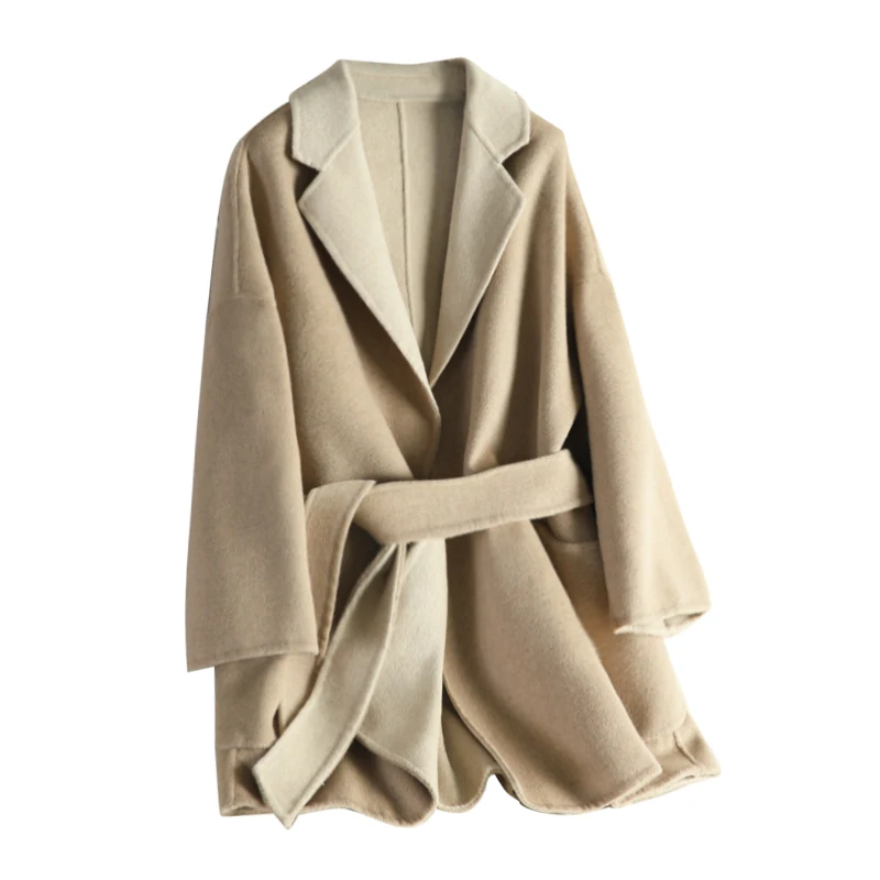 Хорошее качество cashmer пальто для женщин Новое двухстороннее шерстяное пальто осень зима средней длины кашемир анти-сезон халат тонкий
