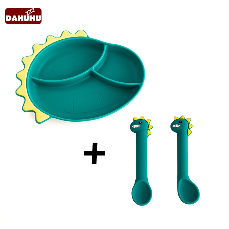 

Dinosaur Silicone Baby Bowl Silicone Plate Kids Bowl For Breakfast Nursning Feeding Tableware Set With Spoon Baby Feeding Set