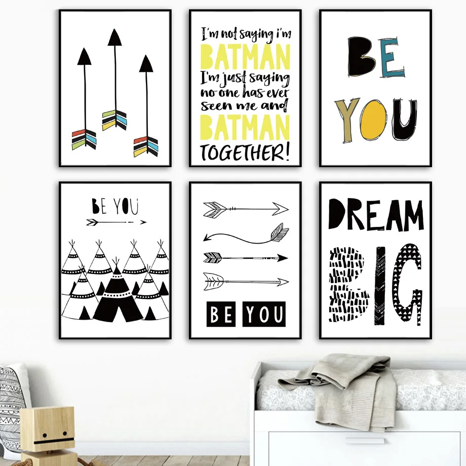 Палатка со стрелками и буквами постеры принты в скандинавском стиле Черно-Белая