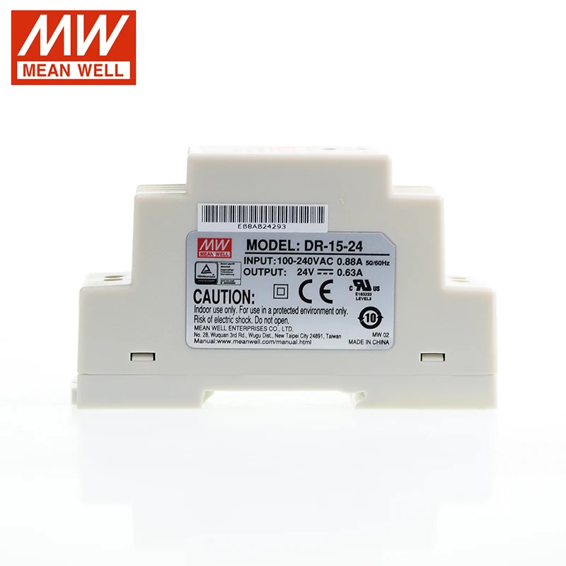 Оригинальный Meanwell DR 15 24 Вт в DIN рейка блок питания 110 В/220 В переменного тока