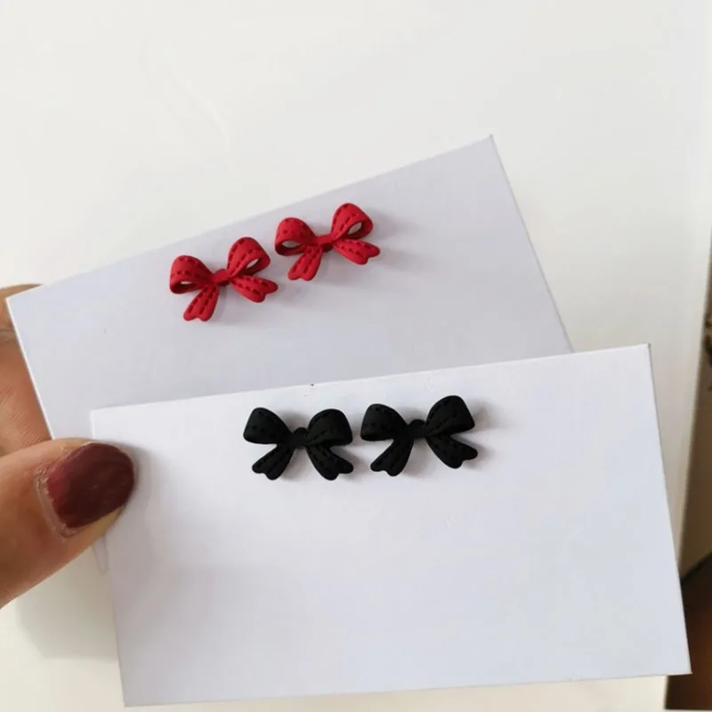 

2022 New Trendy Black Red Sweet Bow Metal Stud Earring For Female Simple Jewelry Hot Sell Christmas Gifts Fashion