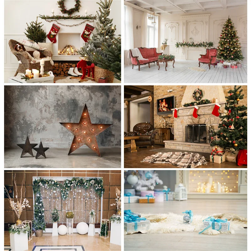 

Christmas Backdrop Wood Board Light Winter Snow Gift Star Bell Vinyl Photography Background For Photo Studio 20826SD-02