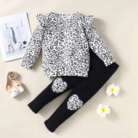 hot selling fashion baby clothes 2 pcs sets baby girl clothes leopard long flying sleeve topslong pants kids clothes sets 1 6y