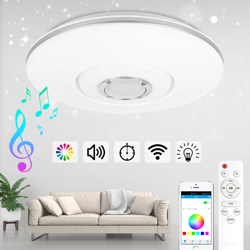 

Светодиодный потолочный светильник с регулируемой яркостью, лампа для дома с Bluetooth, музыкальный светильник для спальни, умный потолочный св...