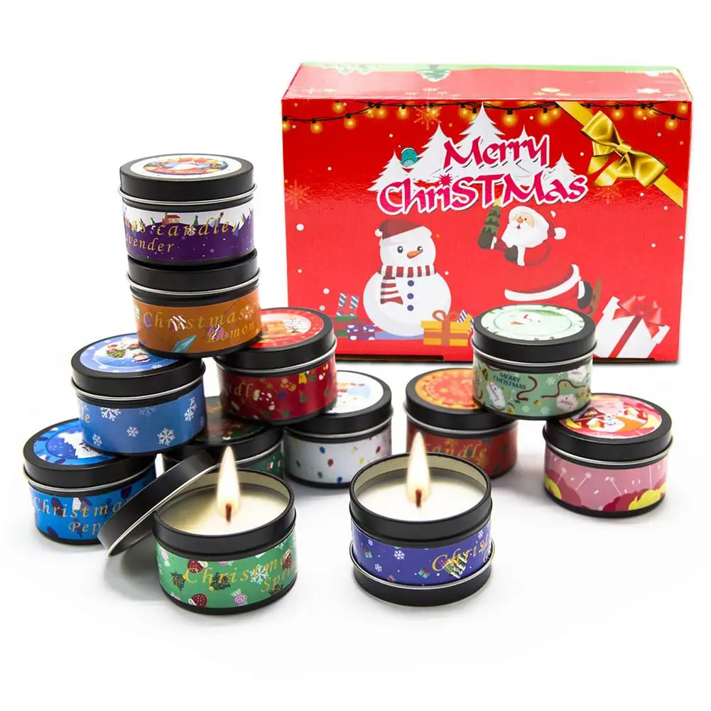 

12PCS Portable Christmas Themed Scented Long-lasting Candle Women Candles Fragrance Widely Used Decoration Birthday Great Gift