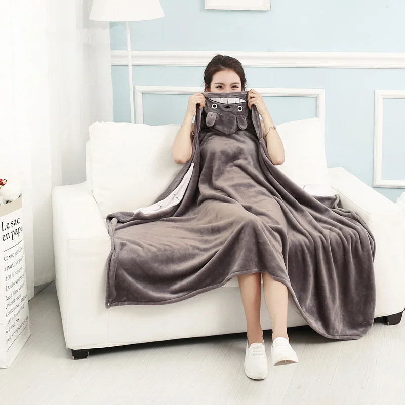 Kawaii 160*90 см для взрослых с капюшоном Одеяло s коралловый флис рисунками зверей из
