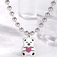 bear pendant necklaces for women stainless steel jewelry neck bead chain choker birthday present gift for girl free shipping