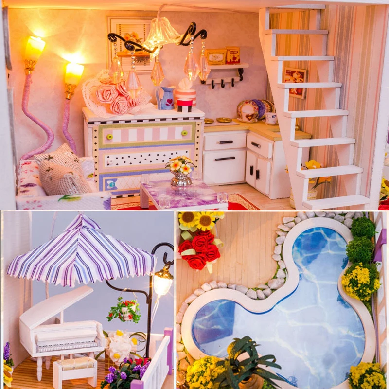 

New Arrival Furniture DIY Doll House Wooden Miniature Doll Houses Furniture Kit DIY Puzzle Assemble Dollhouse Toys For Kids Gift