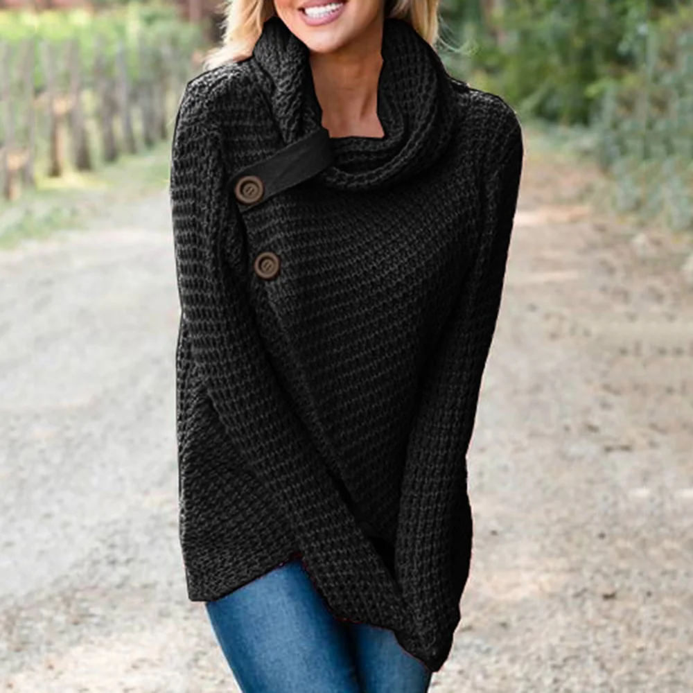 Pullovers Women Knitted Sweater Turtleneck Autumn Winter Office Ladies Casual Jumper Fashion Pure Black Warmness XXL Sweaters |