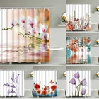 Занавески для душа из полиэстера, водонепроницаемые, с цветными природными цветами