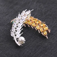 new elegant wheat ear imitation pearl brooches pins scarf buckle cubic zirconia brooch wedding jewelry for women men broche