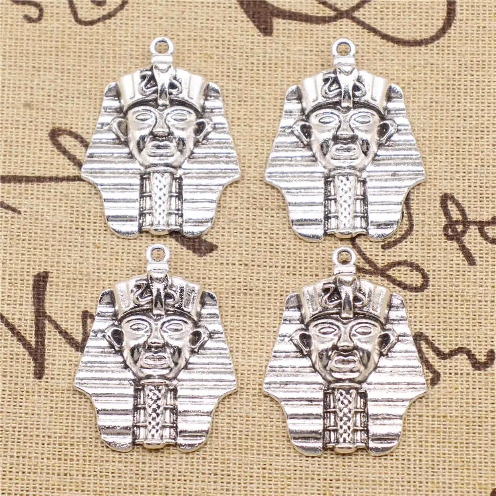 

Egyptian Pharaoh Charms Supplies For Jewelry Making Kit Antique Silver Color 4pcs 36x28mm