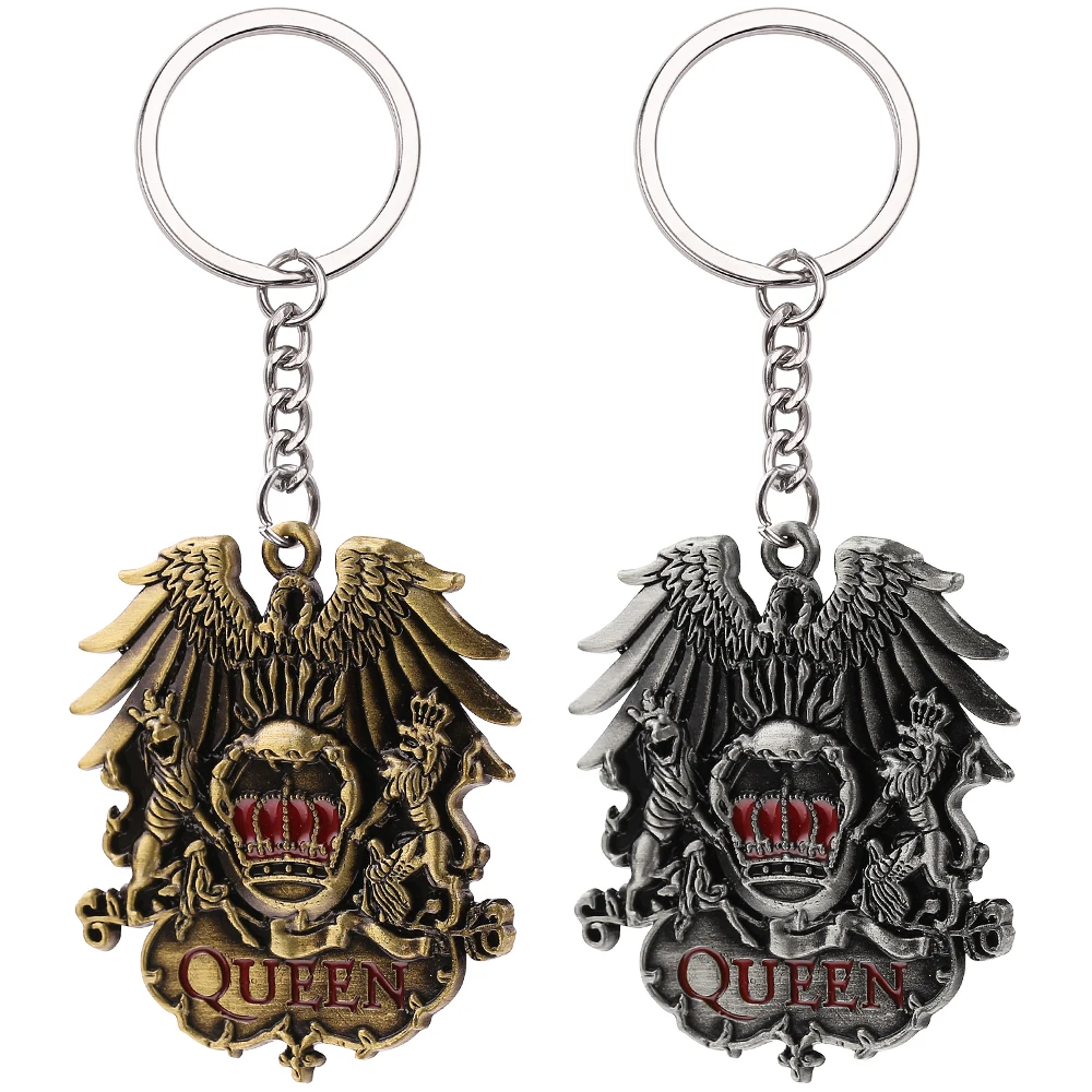 

Queen Rock Band Keychain Antique Bronze&silver Color Musician Queen Band Logo Pendant Keyrings Women Men Key Chains Holder Gifts