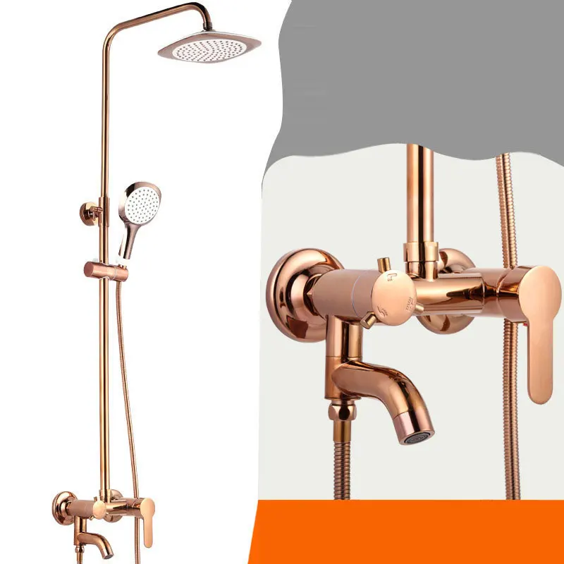 Смеситель для душа настенный золотистый с квадратной головкой кран водопад 8