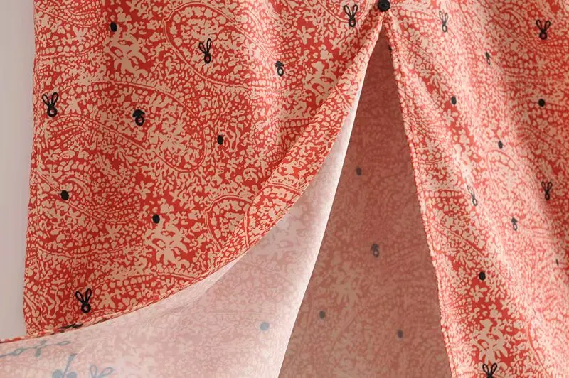 Vintage Elegant Ruffles Buttons Print Maxi Dress Women Fashion V Neck Short Sleeve Side Zipper Dresses Vestidos Mujer