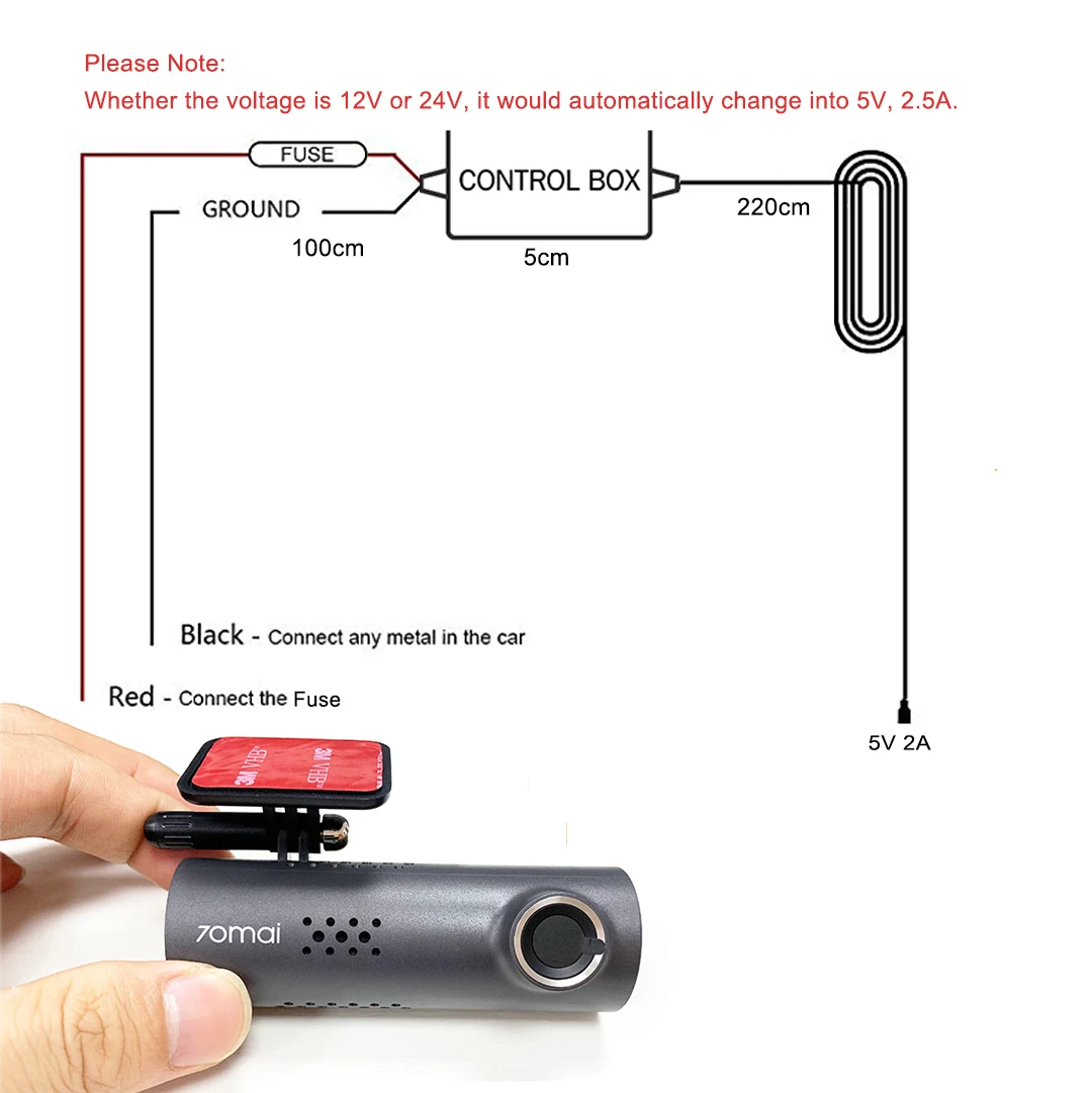 Mini Micro USB Car Dash Camera Charger Adapter Cam Hard Wire DVR Hardwire Kit for XiaoMi 70Mai YI 360 3.2m 12v-24v to 5v 2.5A images - 6