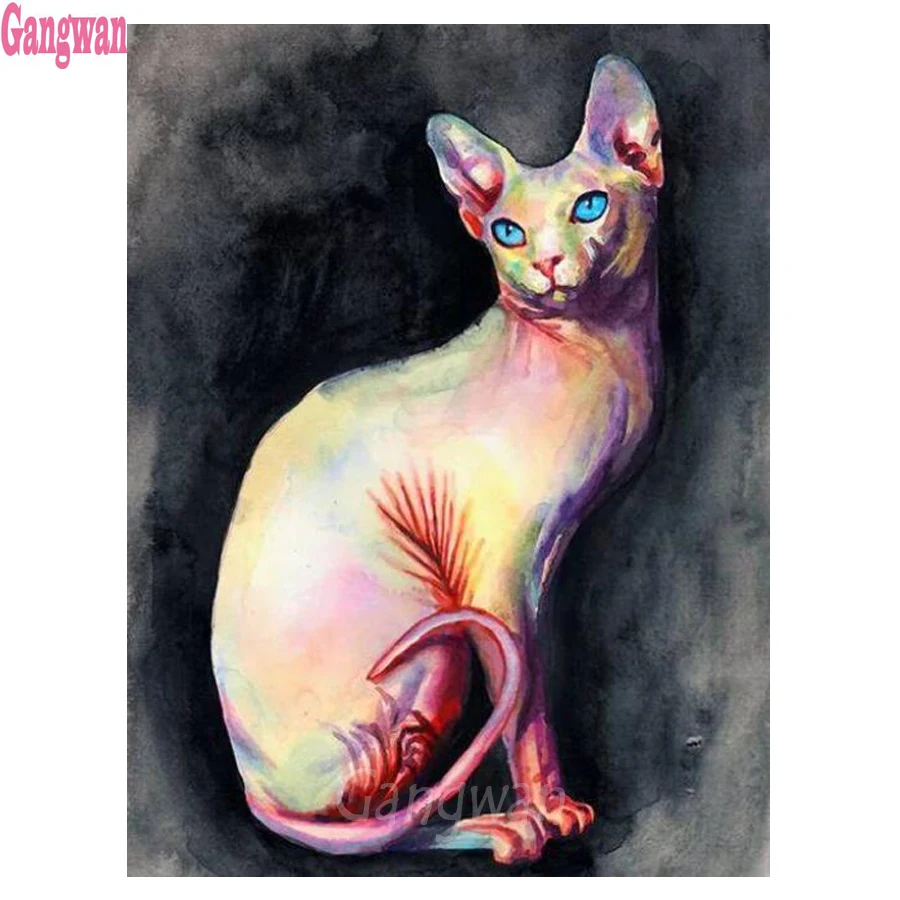 Набор для алмазной вышивки кошка Sphynx картина с животными полноразмерная/Круглая