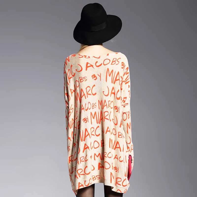 Jielur зима мода плюс Размеры Для женщин свитер длинный рукав с буквенным принтом