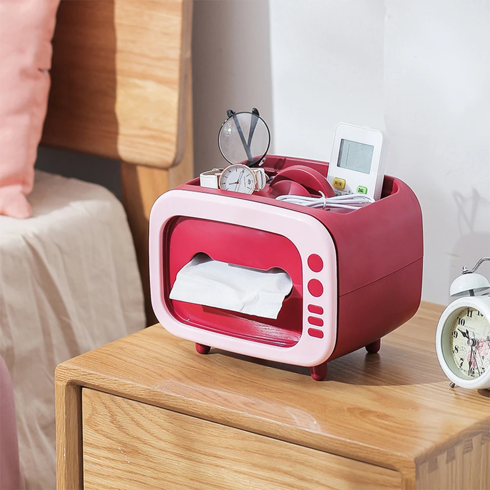 

Multifunctional Creative 3 In 1 Retro TV Tissue Box Mobile Phone Holder Storage Box Rack Dispenser Box Toilet Roll Holder