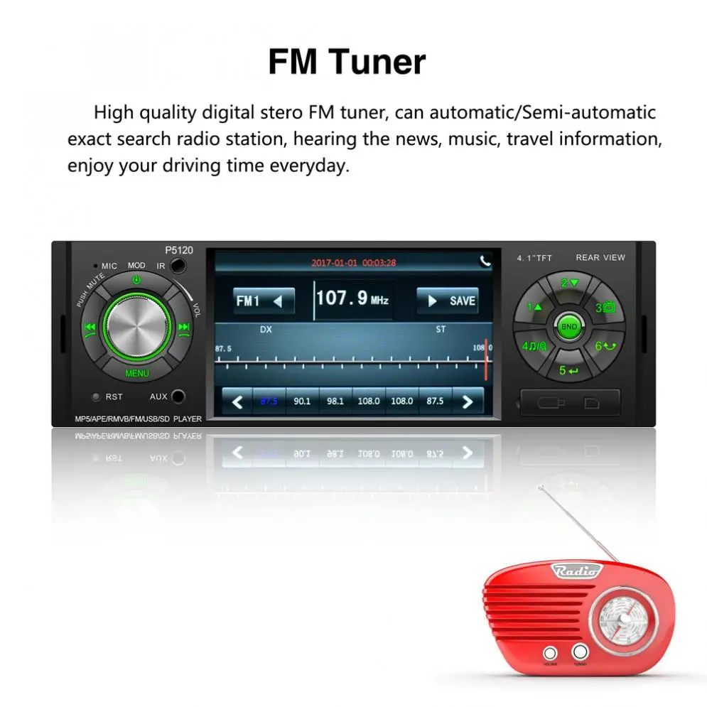P5120 4,1 дюймов 1 Din Bluetooth автомобильный MP5 плеер TFT экран стерео аудио FM станция Авто видео с пультом дистанционного управления