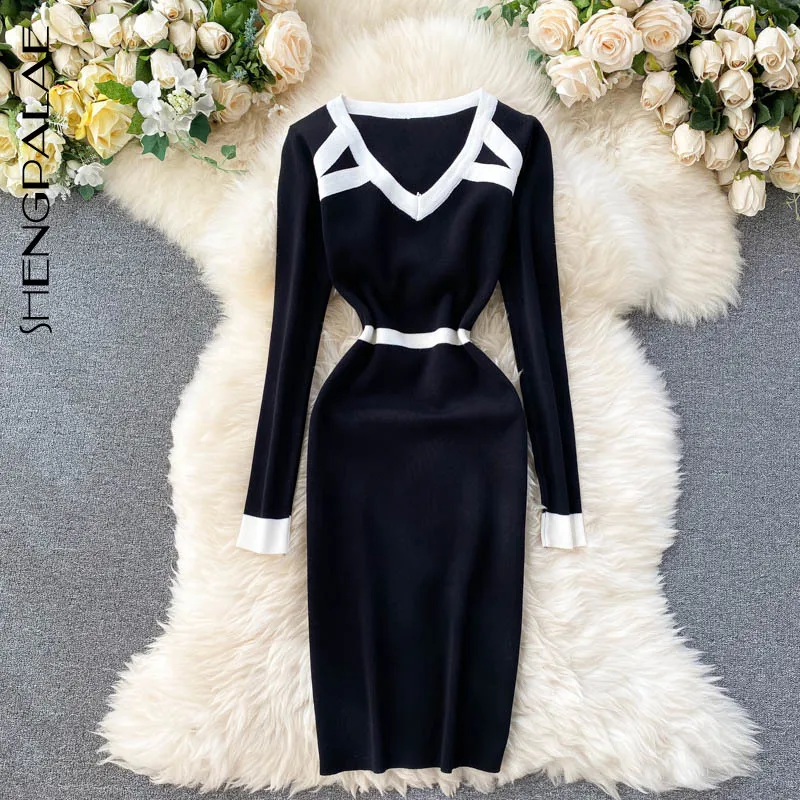 SHENGPALAE 2021 весенний женский трикотажный пуловер с v образным вырезом и эластичной