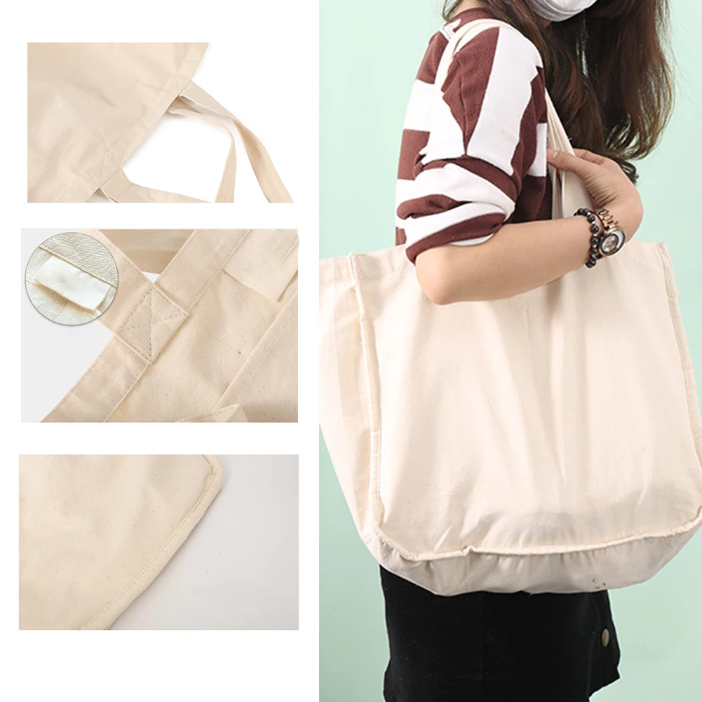 

Eco Friendly Polyester Cotton Portable Multi Pockets Shopping Tote Reusable Grocery Bag Home Storage With Handles Large Capacity