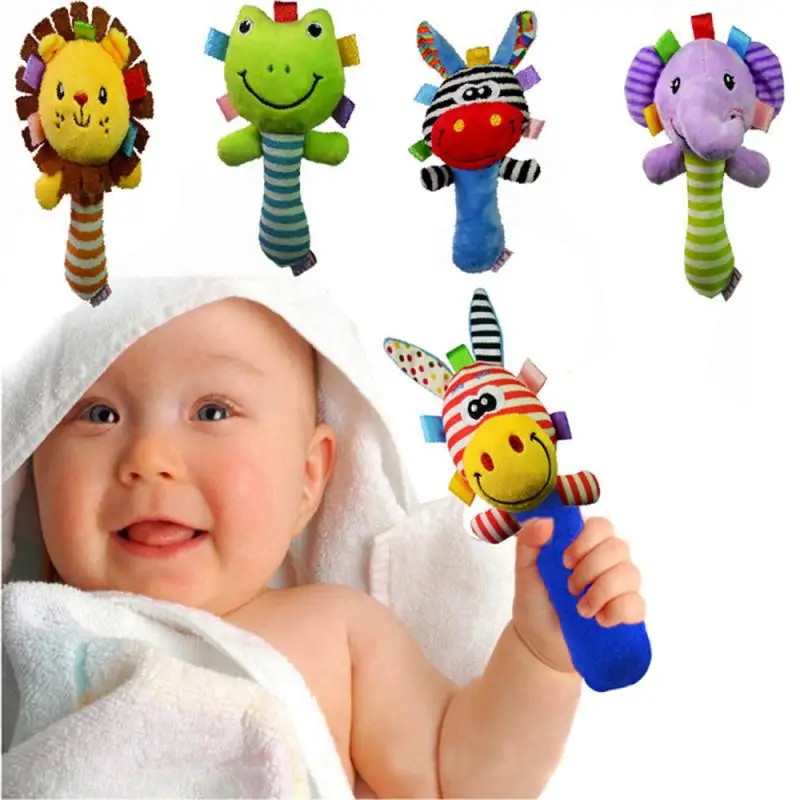 Baby Boy Girl Animal Pattern Cartoon Hand Bell Ring Rattles Soft Lovely Plush Infant Sleep Pillow Side Toy Kids Handbells Toys