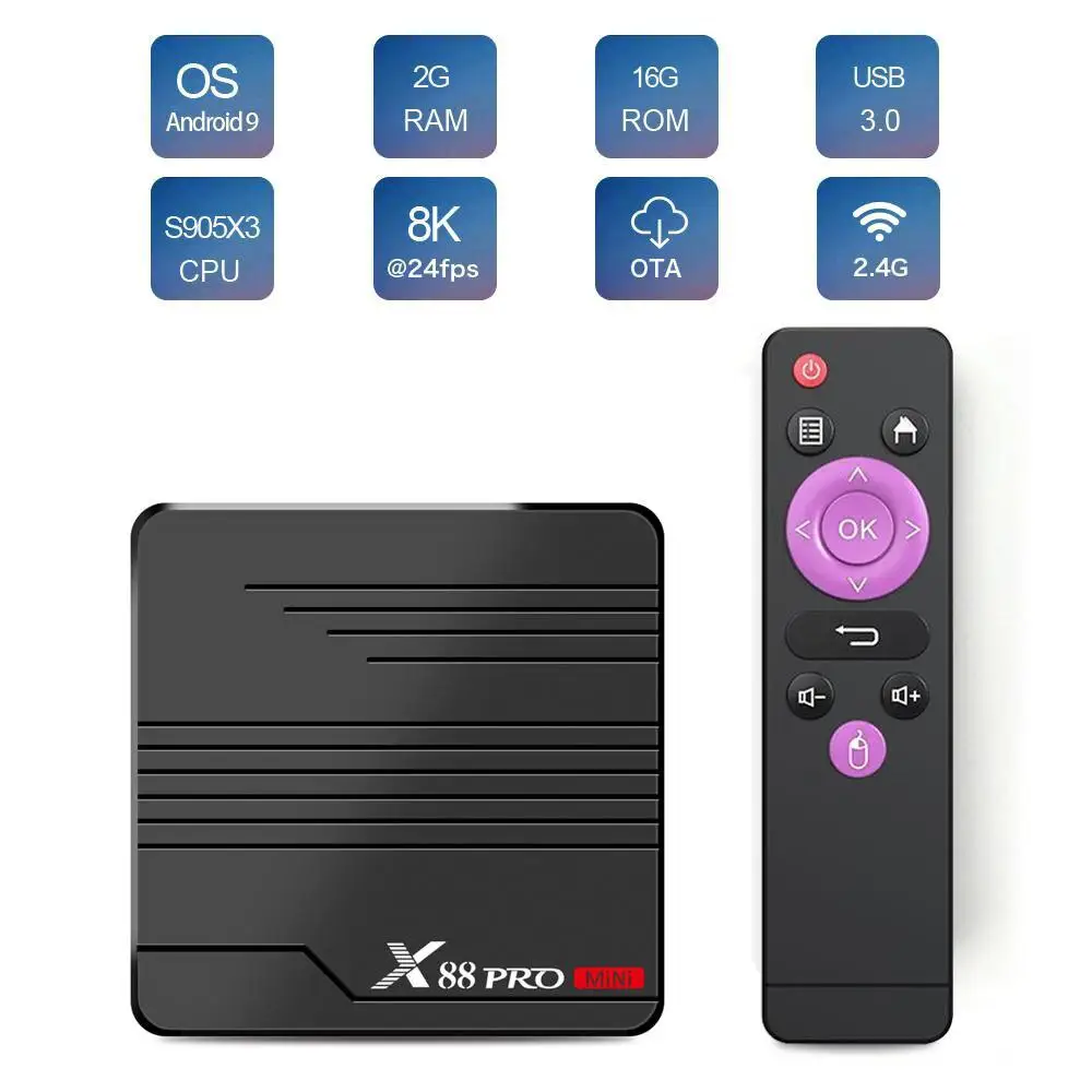 

ТВ-приставка X88 PRO, Android 9,0, Amlogic S905X3, 4K, 60 кадров в секунду, Google плеер, медиаплеер, 2 ГБ, 16 ГБ, 4 Гб, 32 ГБ, ТВ-приставка