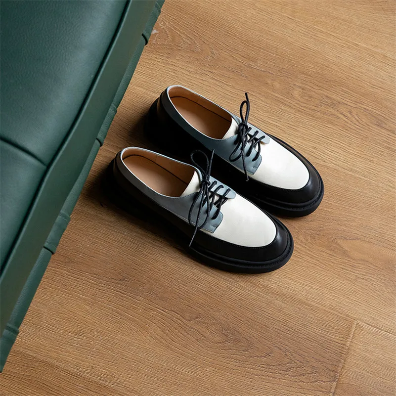 ANNYMOLI Natural Genuine Leather Flats Shoes Women Round Toe Casual Flats Cross Tied Flats Dress Female Footwear 2021 Spring New