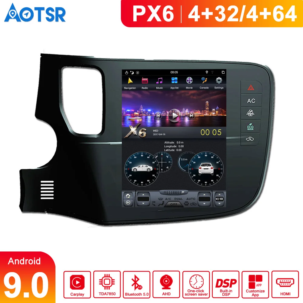 Автомобильный GPS-навигатор в стиле Тесла Android 9 0 4 Гб ОЗУ для Mitsubishi OUTLANDER 2014 +