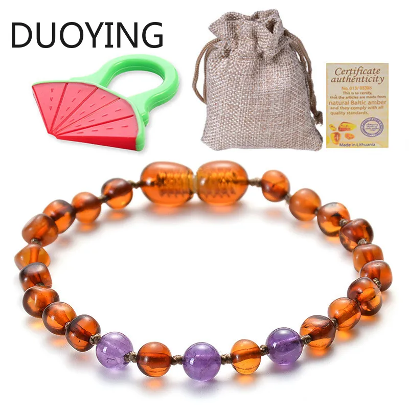 Браслет прорезыватель HIYONG для детей (Коньяк) натуральный аметист|Плетеные