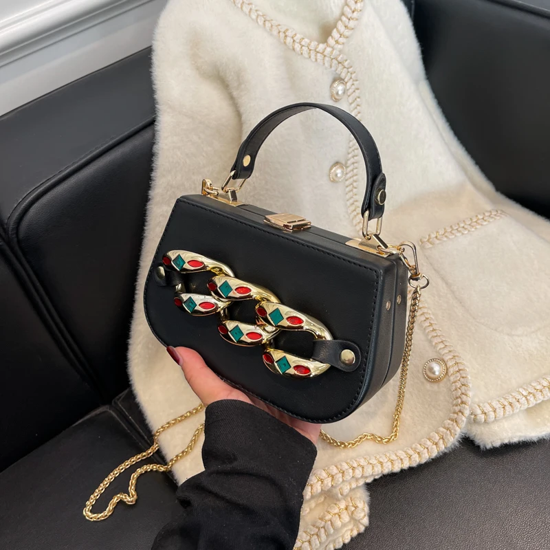 

Chain Small Bags for Women 2021 New Fashion Purses and Handbags Luxury Designer Unusual Party Box Leather Shoulder Bag Woman