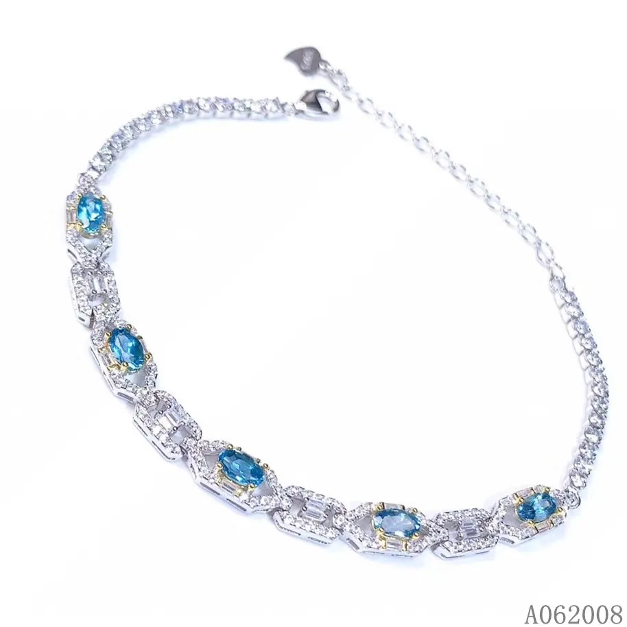 KJJEAXCMY fine jewelry 925 sterling silver inlaid natural blue topaz bracelet female trendy hand bracelet support testing