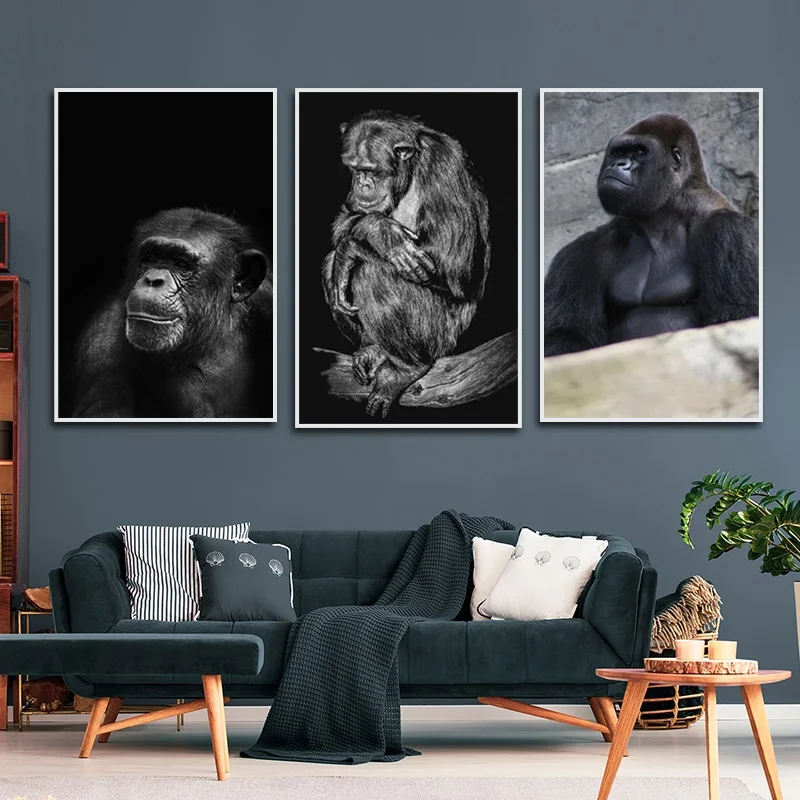 

Modern Poster Animal Decoration Painting Black Orangutan Home Frameless Canvas Painting Wall Art Living Room Bedroom Decoration