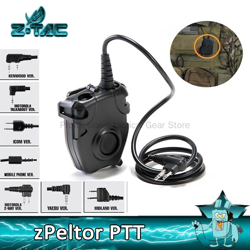 

Z-TAC тактические наушники PTT Z112 гарнитура Push To Talk адаптер радио Airsoft military для Baofeng UV5R /ICOM/Midland/Motorola