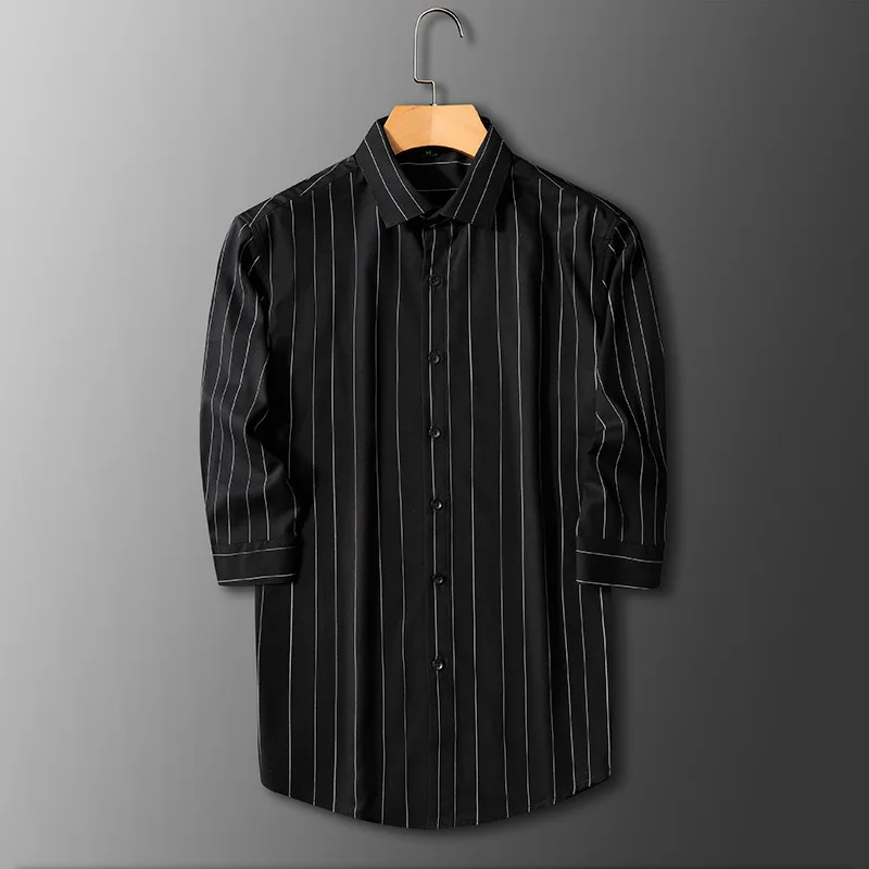 

Bamboo fiber Quarter Sleeve Shirt Men's business leisure no iron 2021 summer new men's striped high-end inch clothes