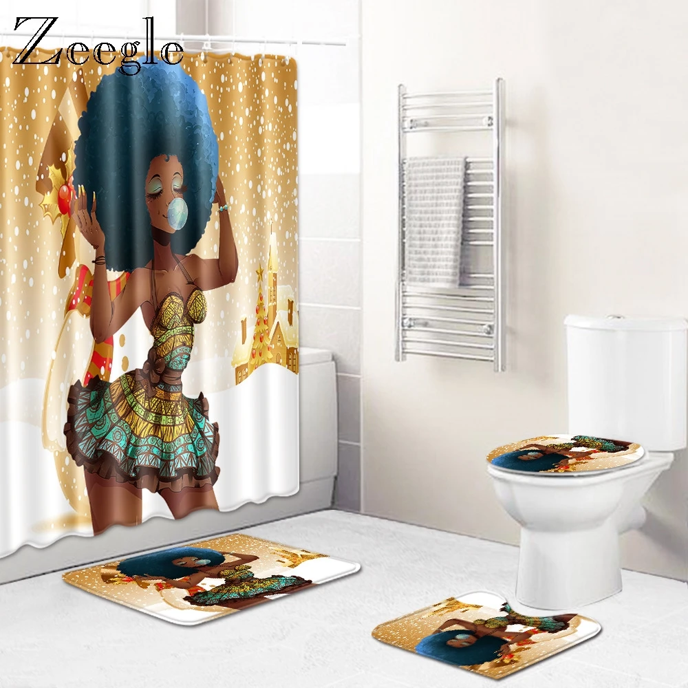 Набор из 4 ковриков для ванной комнаты Zeegle Рождественский креативный фланелевый