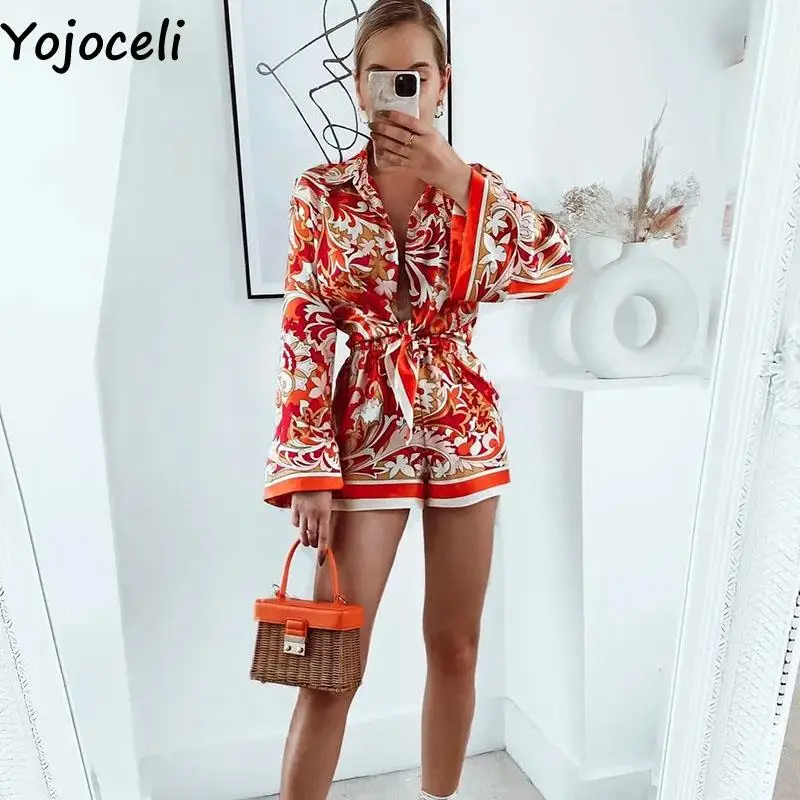 

Yojoceli Autumn elegant print women blouse Sexy cool casual beach blouse Female bow fashion blusas