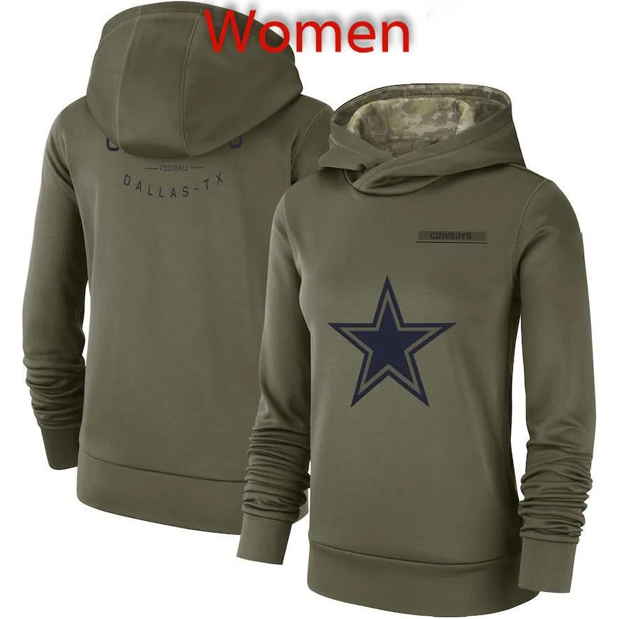 

Dallas Men Women Youth Salute to Service Cowboys Sideline Therma Performance Pullover Olive Hoodie