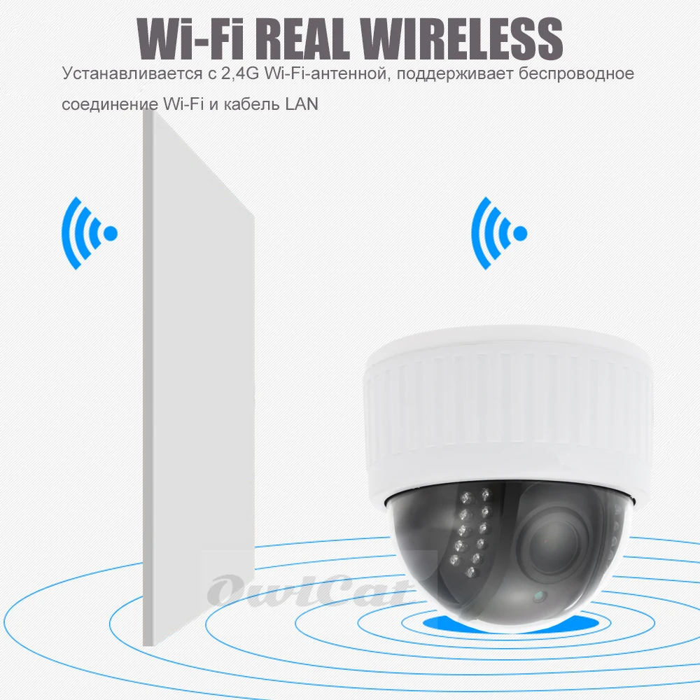 OwlCat HD 2MP 5MP Крытая купольная PTZ ip камера Wifi 5X зум Аудио Микрофон sd карта IR Ночная