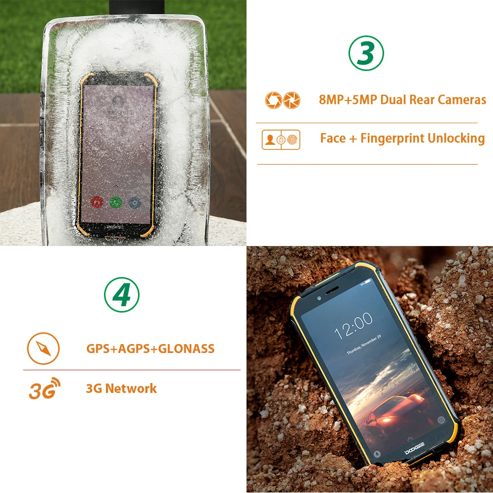 IP68 DOOGEE S40 Lite 5,5 дюймовый дисплей 2 ГБ 16 ГБ Android 9,0 прочный мобильный телефон 5,5 дюймов дисплей 4650 мАч 8,0 МП смартфон