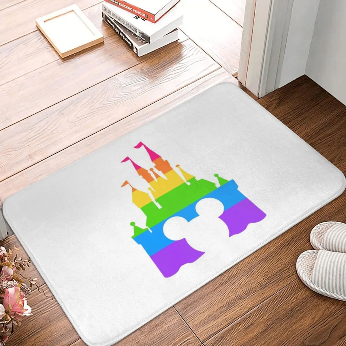 Радужный коврик в виде замка ковер из полиэстера нескользящий напольный декор