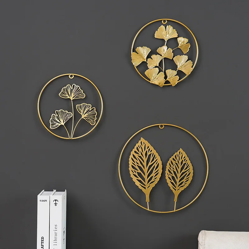 

Nordic gold light luxury gingko leaves living room wall decoration wall decoration creative wall pendant no hole